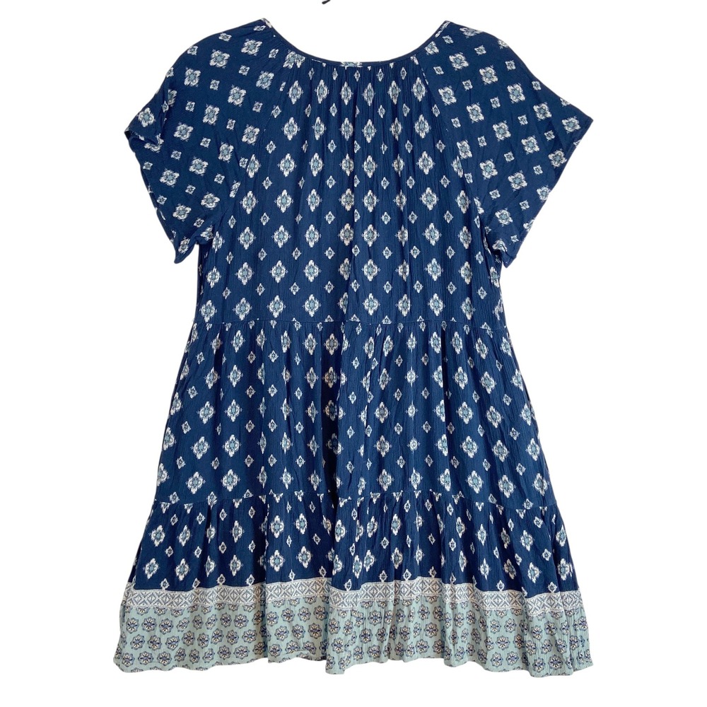 Knox Rose Blue Medallion Tiered Boho Mini Dress Womens Medium V-Neck Rayon - Picture 4 of 6